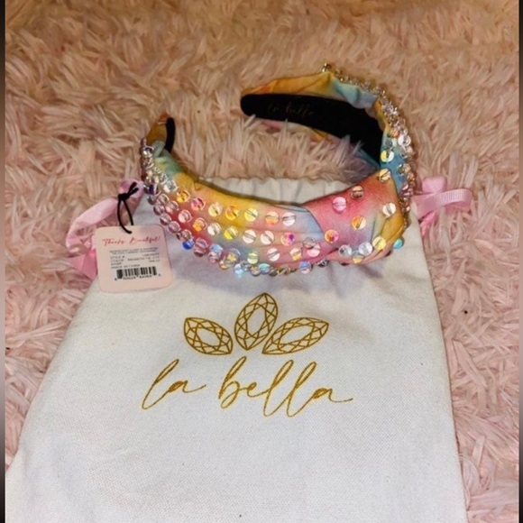 NWT LA Bella Rainbow Iridescent Headband with Glass Beads - Picture 6 of 12